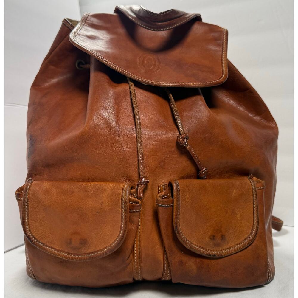 Vintage Pollini Bucket Bag Backpack Brown Leather Made in Italy